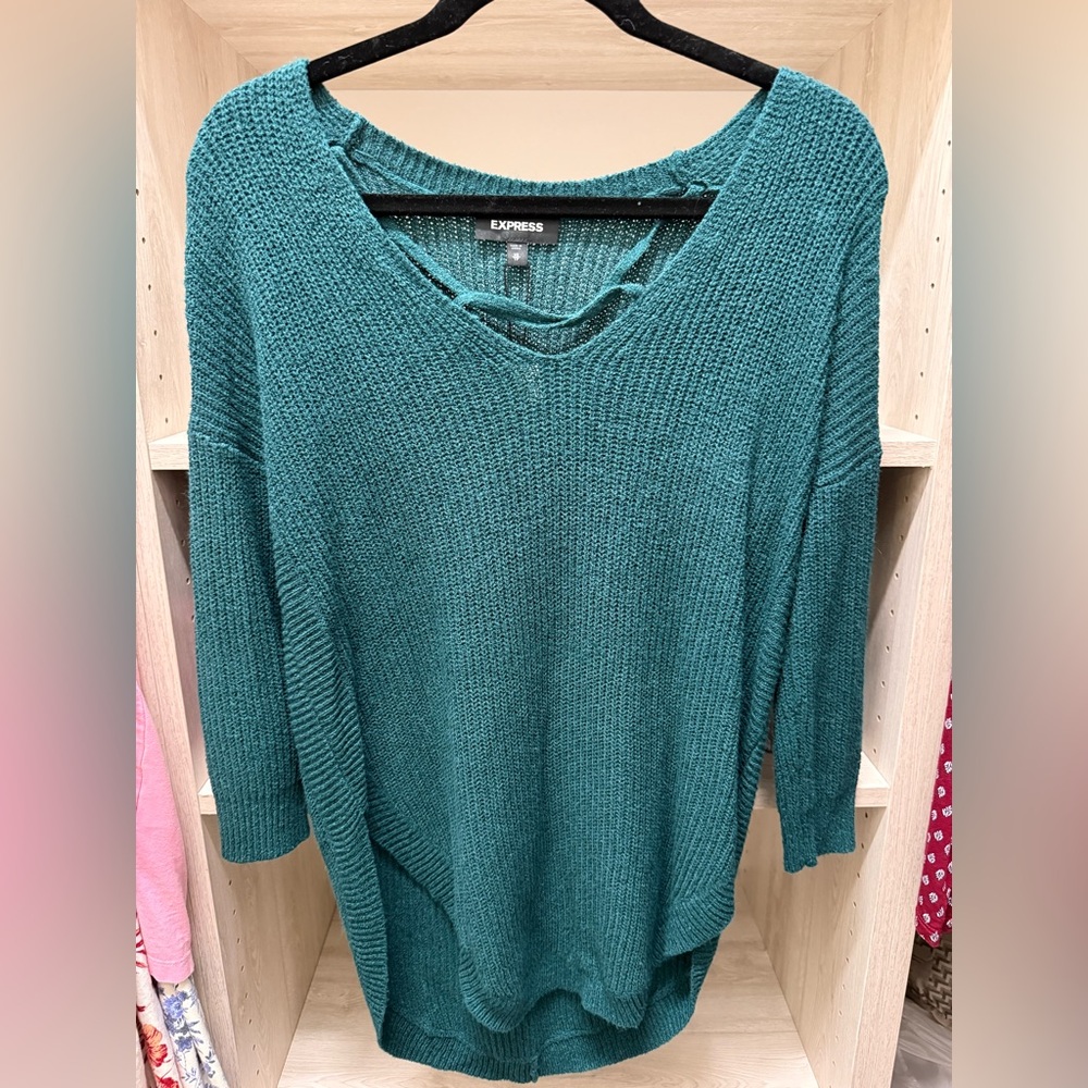 Express Women's Deep Teal Crew Neck Sweater